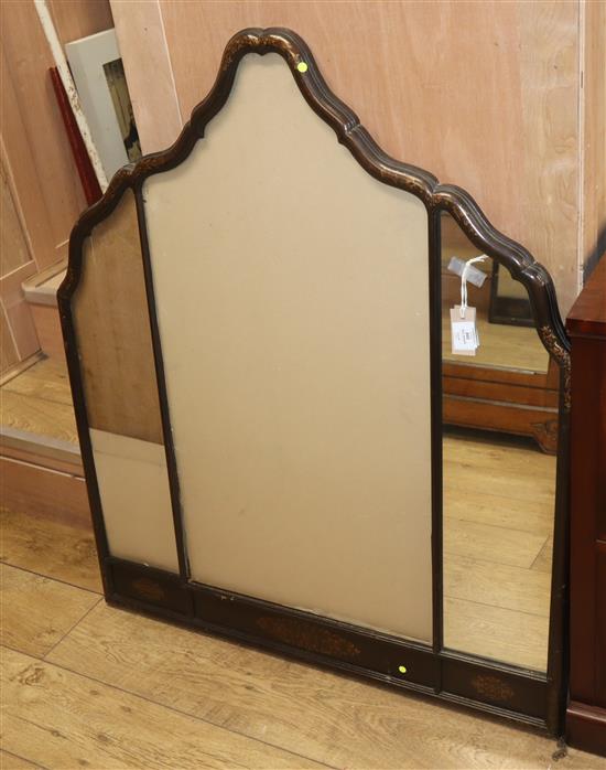 A William and Mary style japanned wall mirror, lacking two mirrored plates